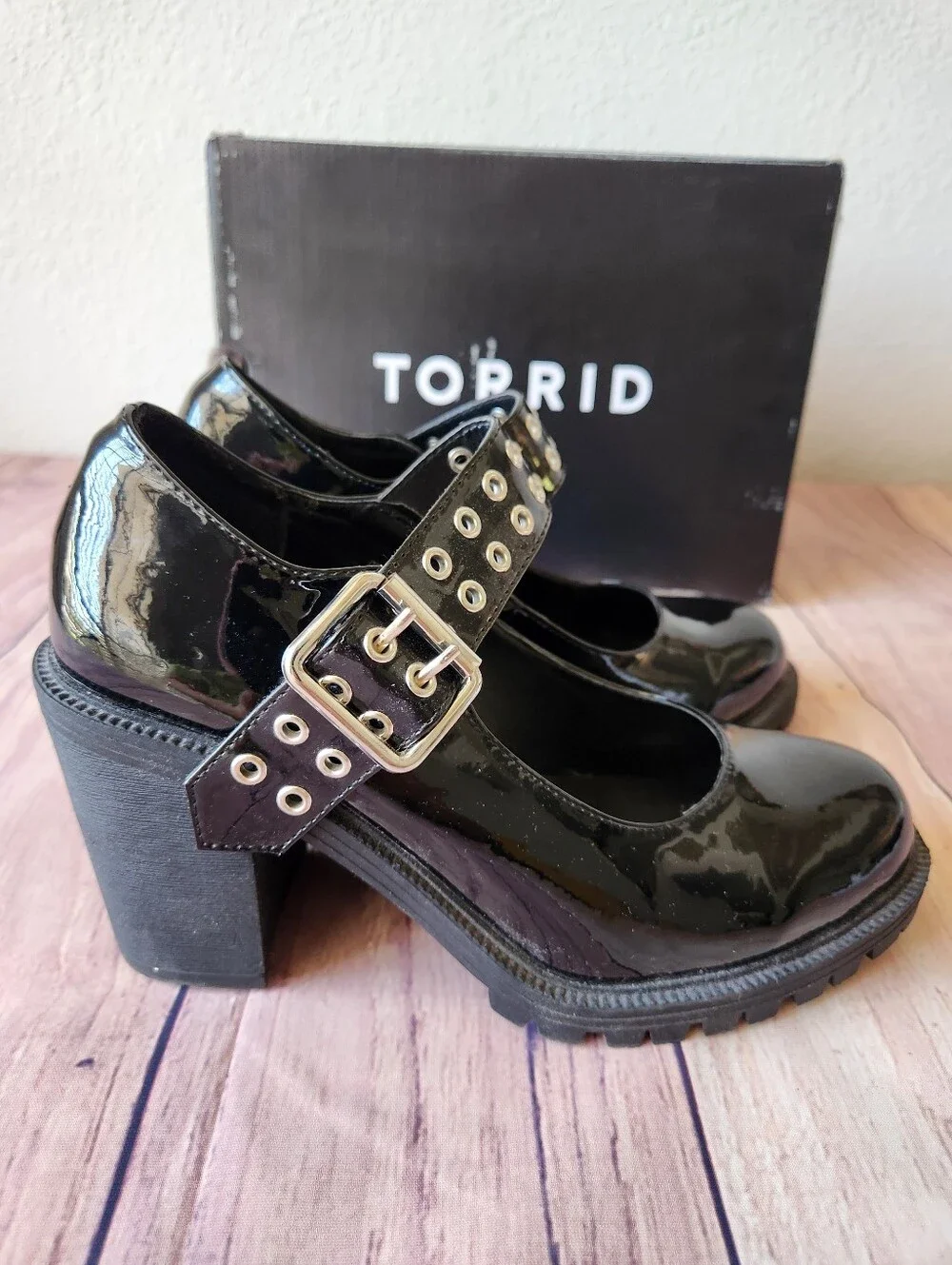 Torrid Women's Black Patent Mary Jane Heels Goth Punk Chunky Shoes 8.5 Y2K